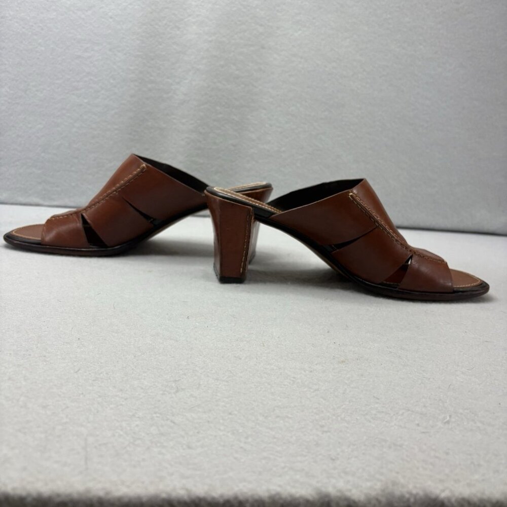 Cole Haan Slip On Sandal 7.5 AA Brown Leather Block Heel Open Toe‎ Style - Picture 4 of 9
